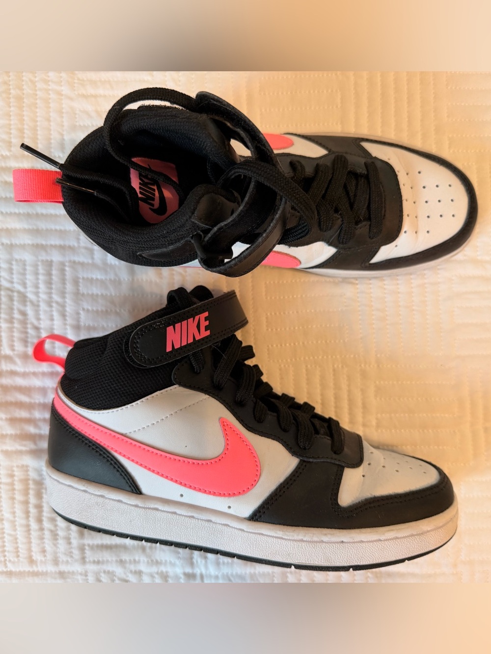 Nike High-Top Sneakers in White, Black & Hot Pink